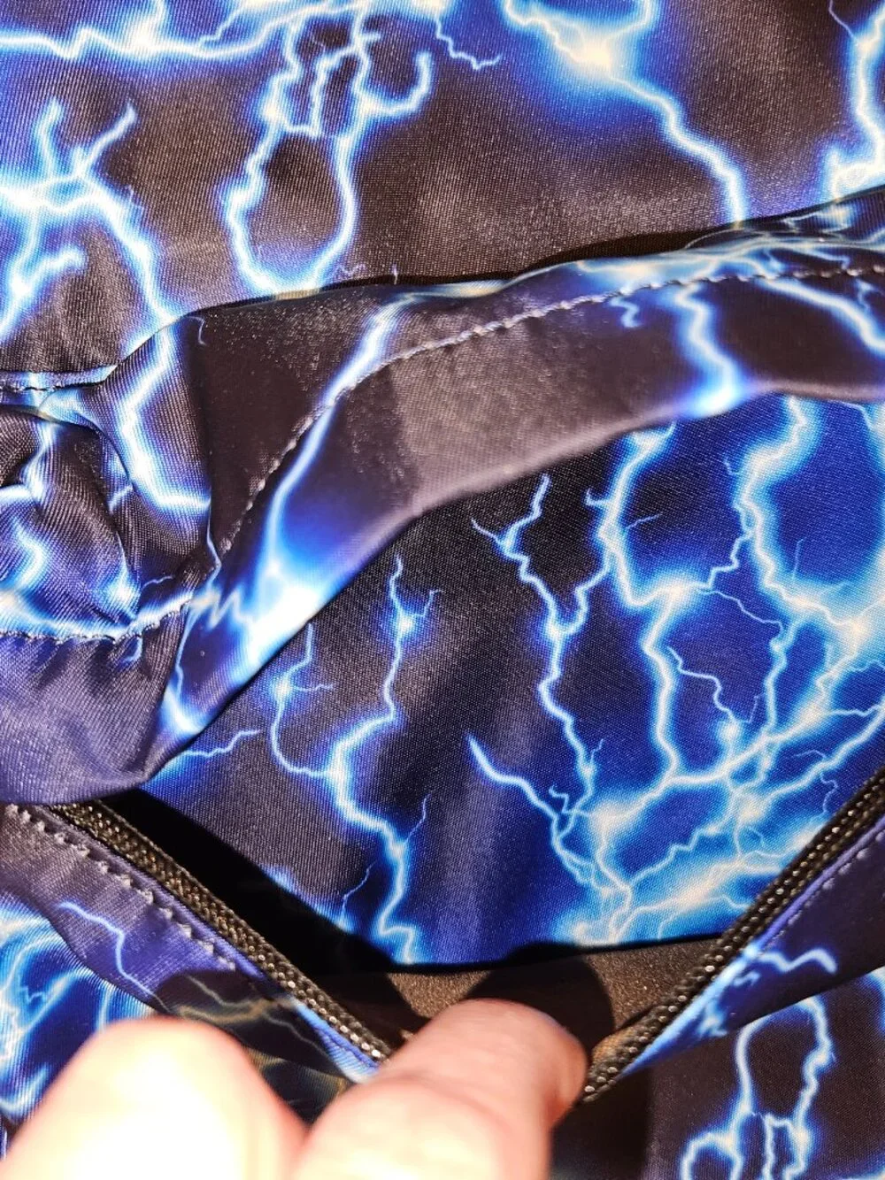 Lightning Print Backpack – Blue and White Design with 3 external pockets